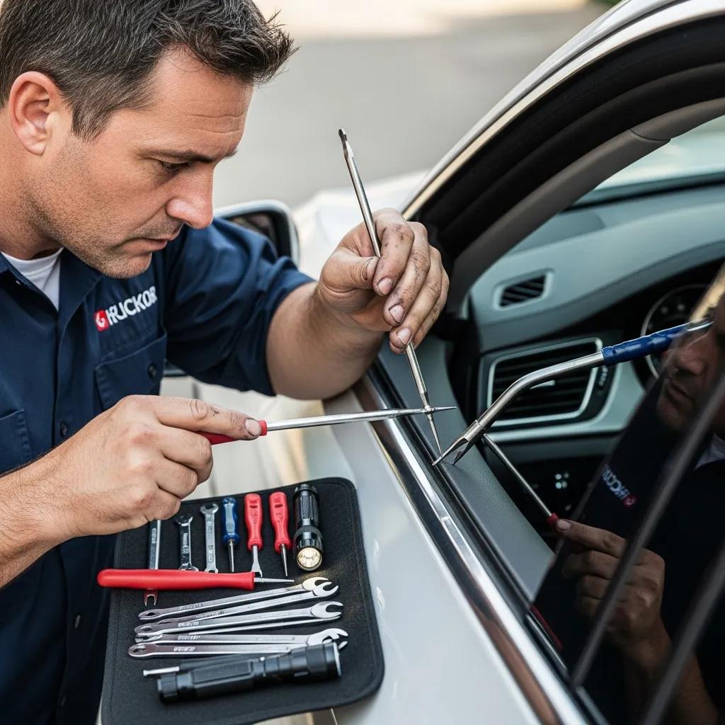 Locksmith using specialized tools to unlock a car without damage