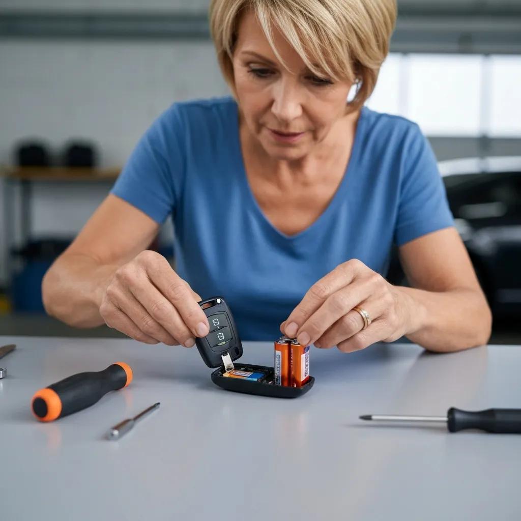 Person replacing a battery in a car key fob &mdash; straightforward DIY maintenance